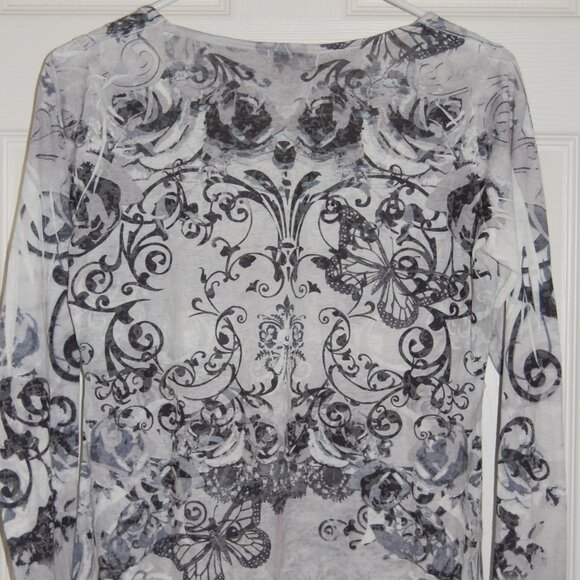 NWOT One World Women M Butterfly Studded Blouse, Long Sleeve - Picture 2 of 8